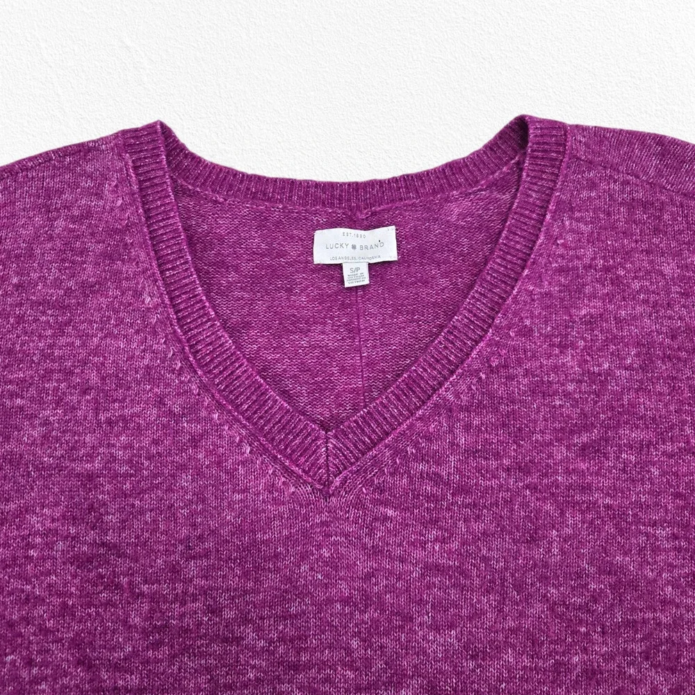 Lucky Brand Purple V-Neck Drop Hem Soft Knit Cozy Fall Sweater Size Small
